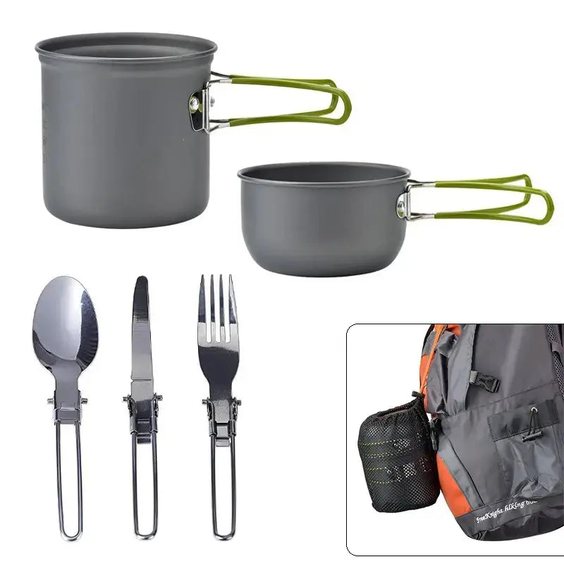 TrekChef - Complete Camping Cookware Set with Foldable Cutlery