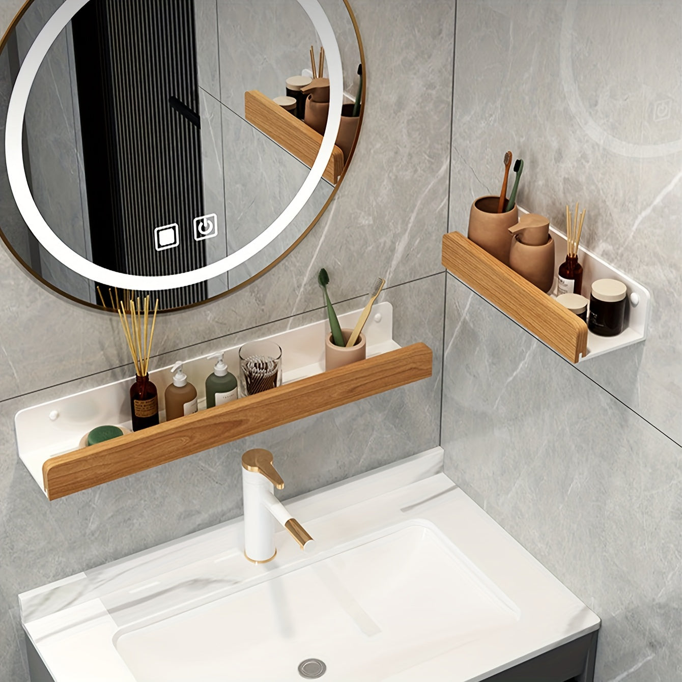 Bore-Free Wall Shelf | Durable Plastic Organizer with Strong Adhesive | Space-Saving Solution for Bathroom Essentials 4