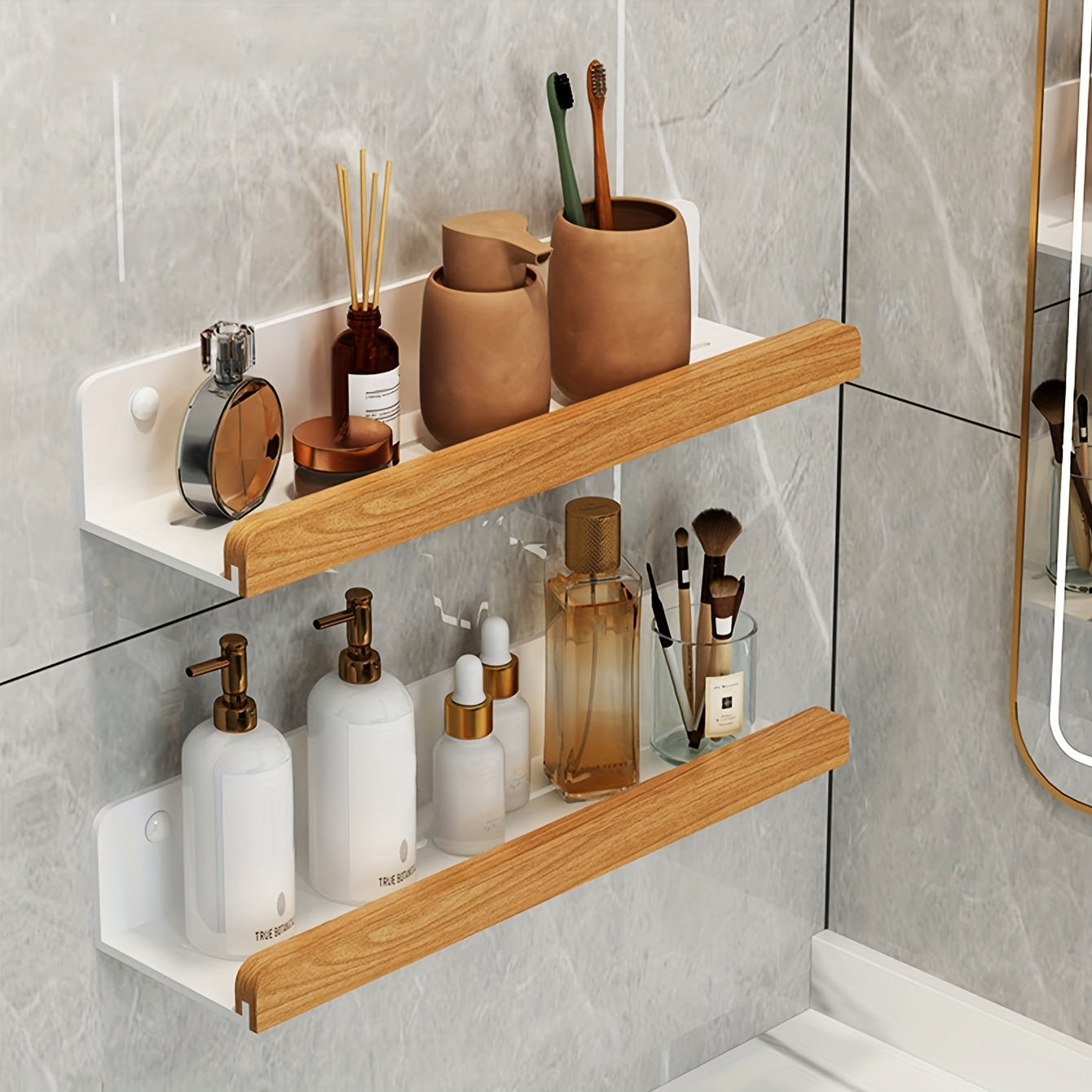 Bore-Free Wall Shelf | Durable Plastic Organizer with Strong Adhesive | Space-Saving Solution for Bathroom Essentials 5