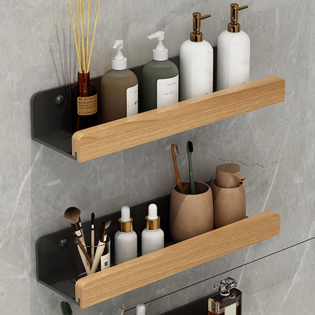 Bore-Free Wall Shelf | Durable Plastic Organizer with Strong Adhesive | Space-Saving Solution for Bathroom Essentials 6