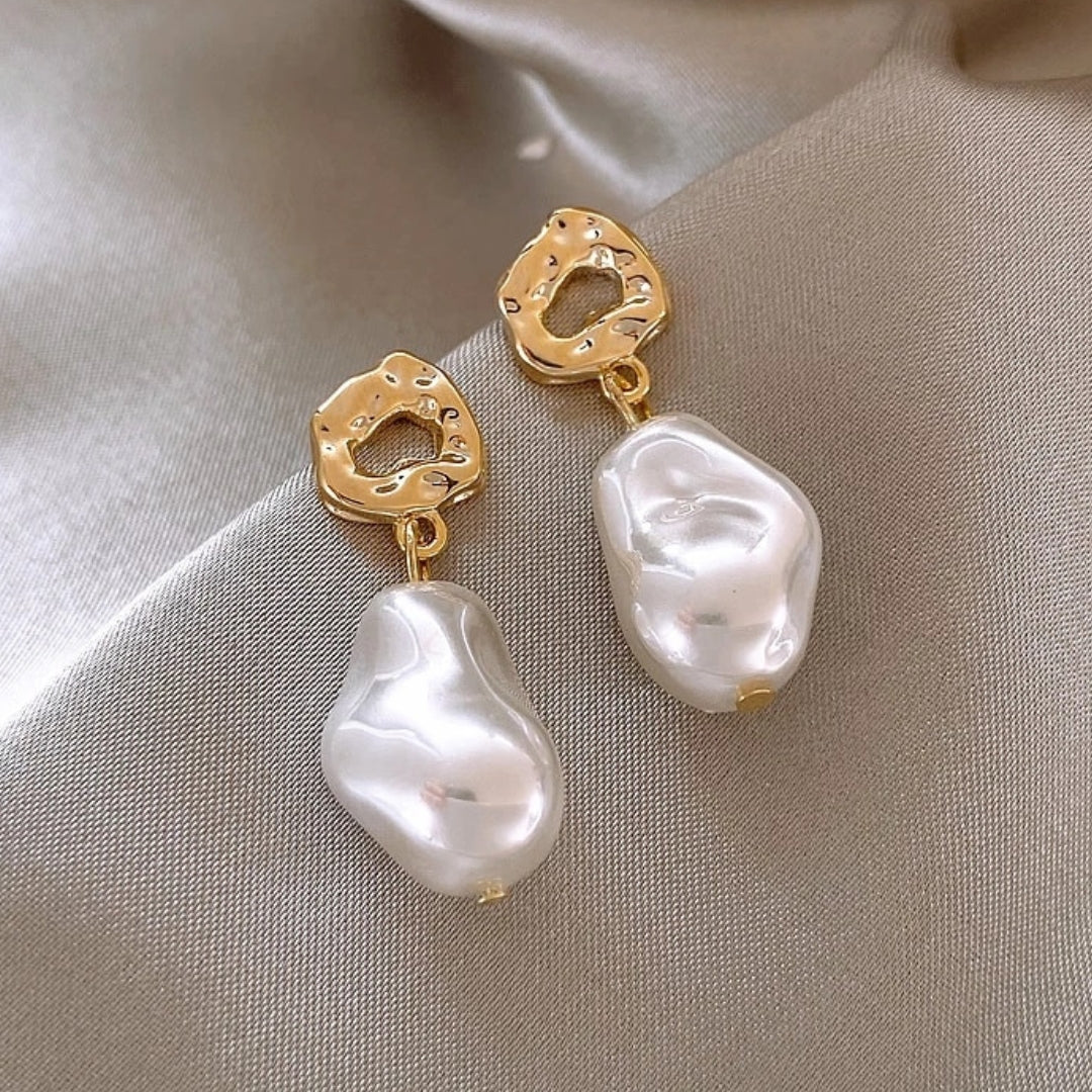 Mara Gold Boho Pearl Earrings - Elegant Freshwater Pearl Drop Earrings