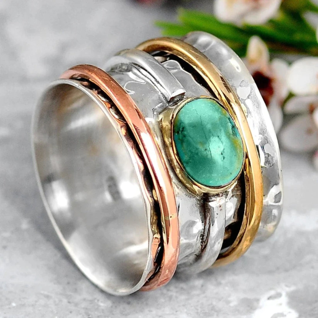Amira - Vintage Turquoise Silver & Gold Ring for Women