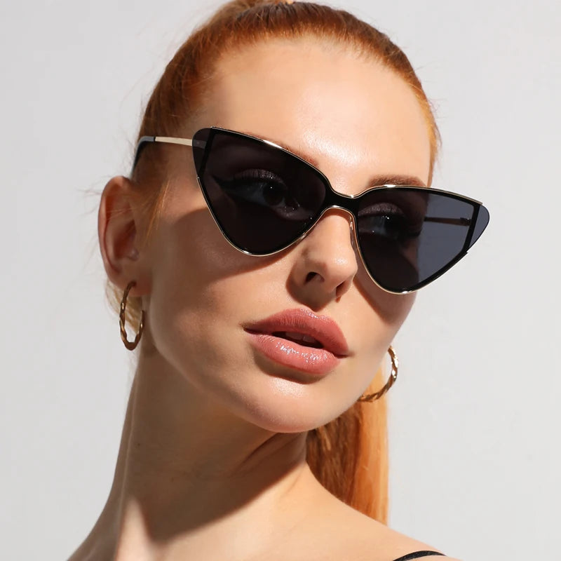 Cat-Eye Panthera Sunglasses - Stylish Metal Frames with Anti-Glare UV Protective Lenses 0
