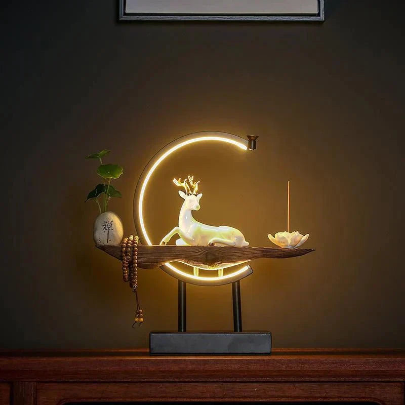 Ceramic Incense Holder with Elegant Deer Design & Soothing Light for Tranquil Home Decor 0
