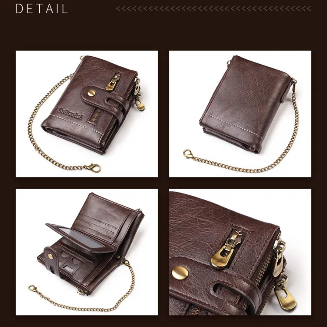 VintageCraft Chain Wallet - Rugged Leather Wallet with Removable Chain