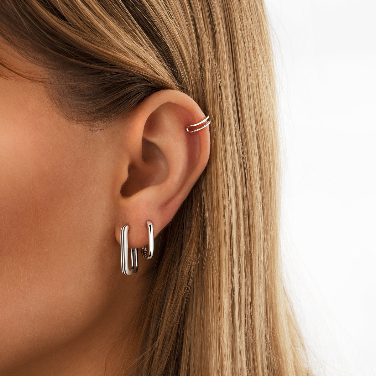 Isabelle Earrings - Rectangular Sterling Silver Clip-Ons