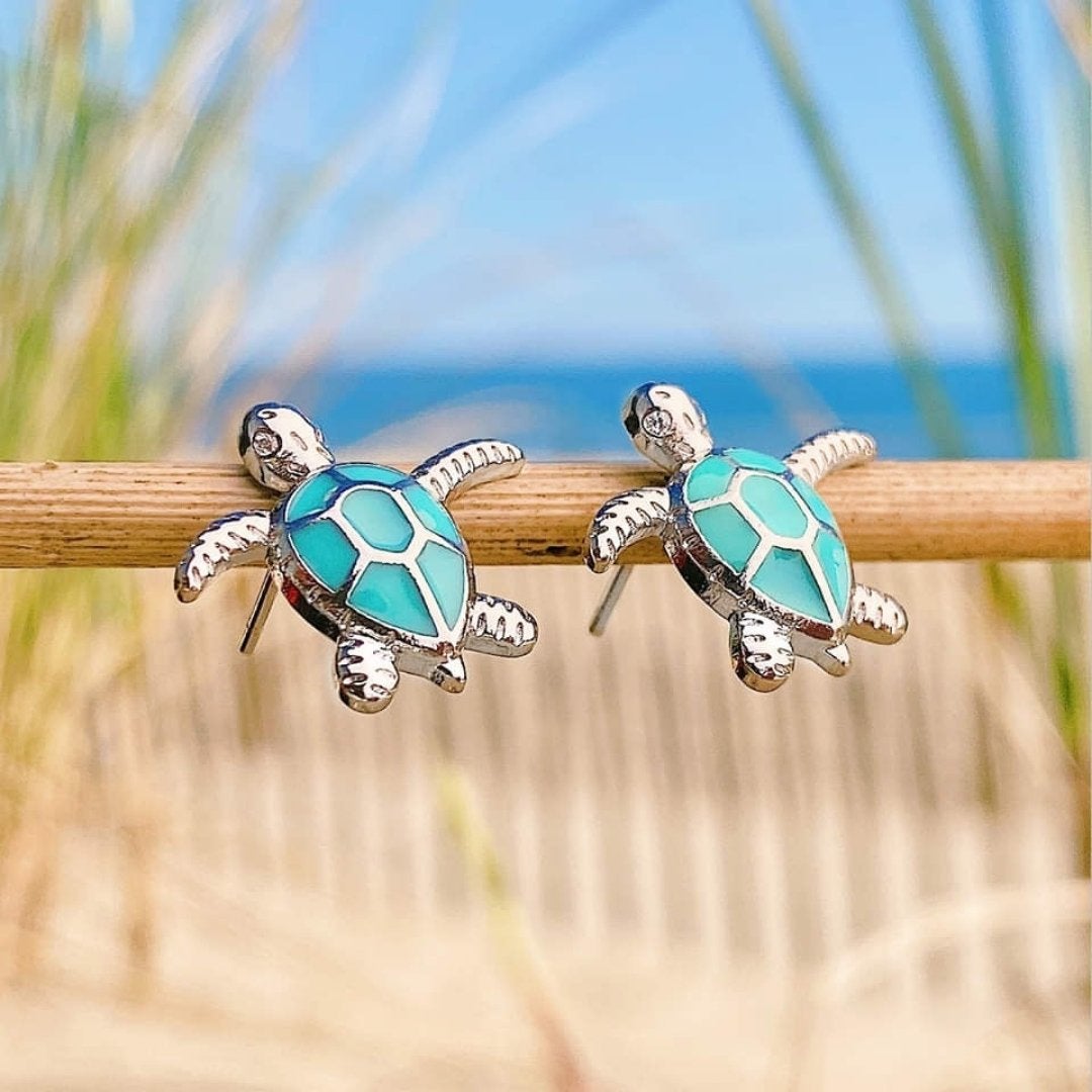 Elena - Sea Turtle Opal and Silver Earrings for Women