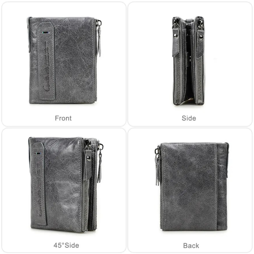 CompactWallet - Double Zip Leather Wallet with Card Slots