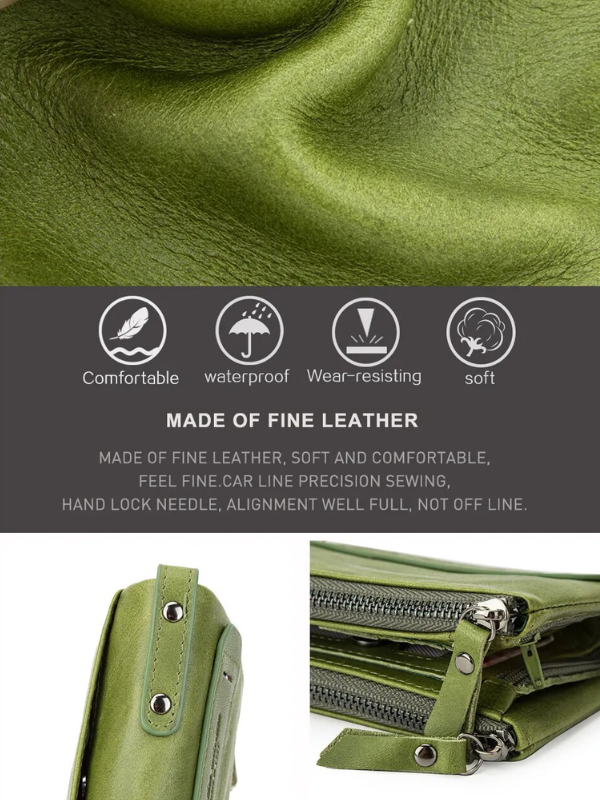 CompactWallet - Double Zip Leather Wallet with Card Slots