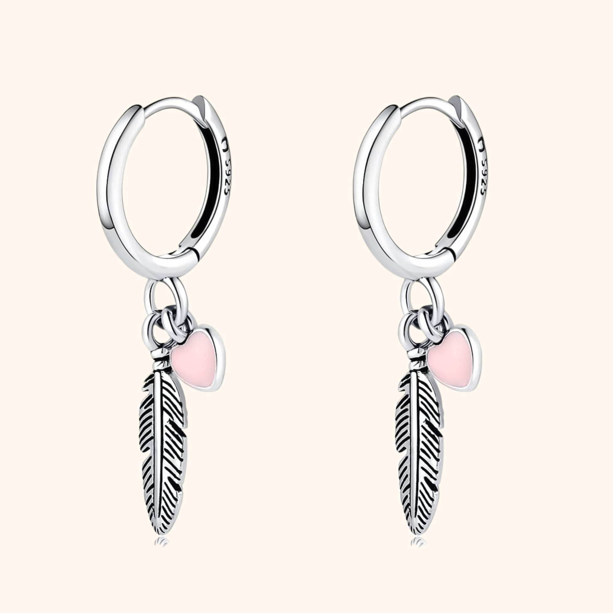 Althea - Feather and Heart Hoop Earrings for Women
