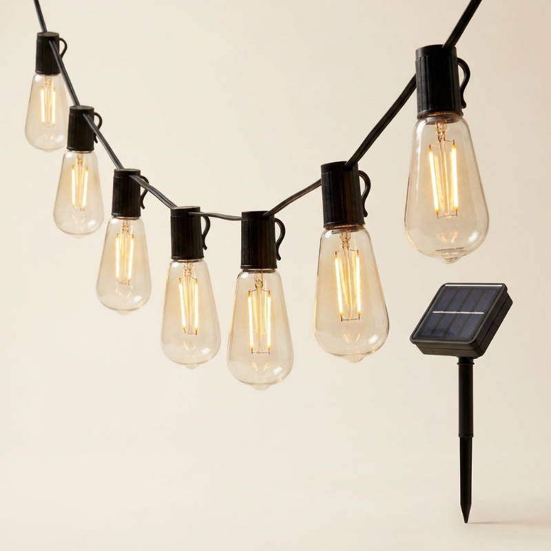 Edison Solar Light Garland | Vintage Outdoor String Lights with Dimmable Feature | Eco-Friendly Ambiance for Gardens 1