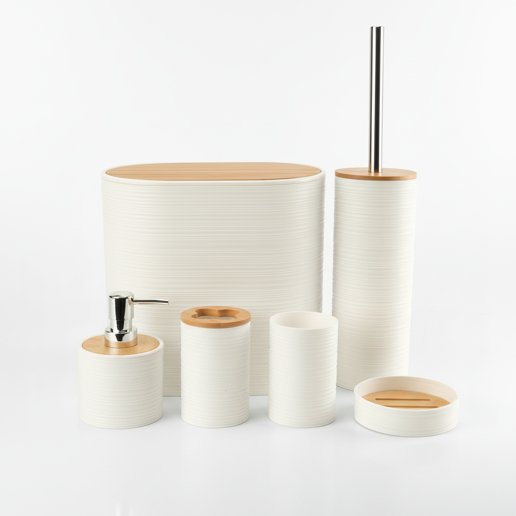 Elegant Home | Bathroom Accessory Set with Bamboo Accents | Stylish Organization for a Tranquil Space 8
