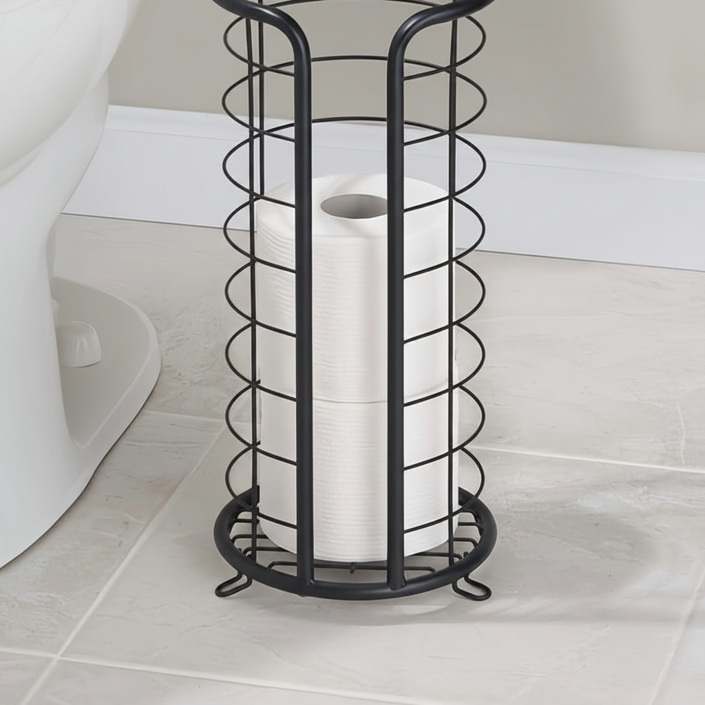 Elegant | Freestanding Toilet Roll Holder with Stainless Steel Design | Space-Saving Storage Solution for Tidy Bathrooms 3