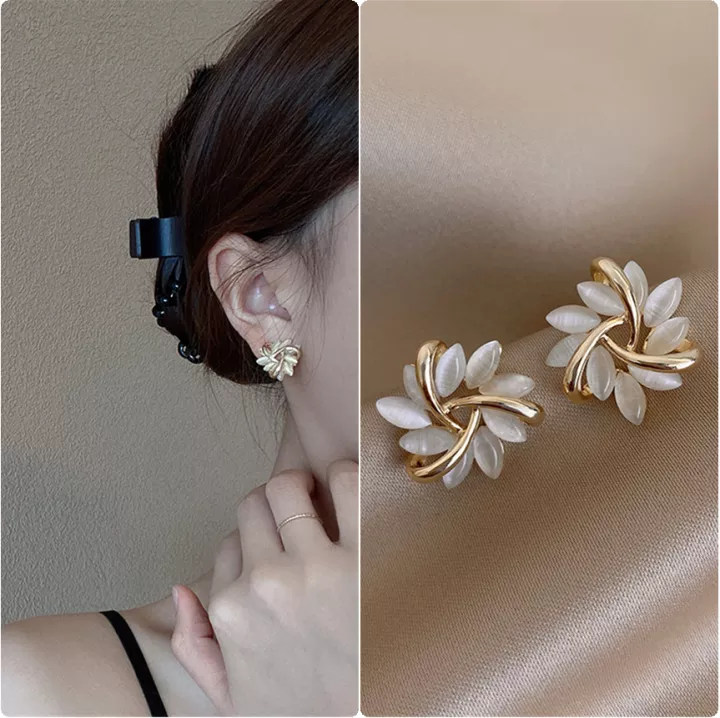 Opal Floral Stud Earrings - Chic 14K Gold-Plated Petal Studs