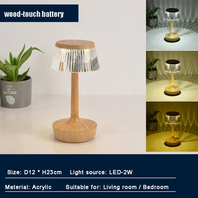 Crystal Cordless Table Lamp - Rechargeable Touch