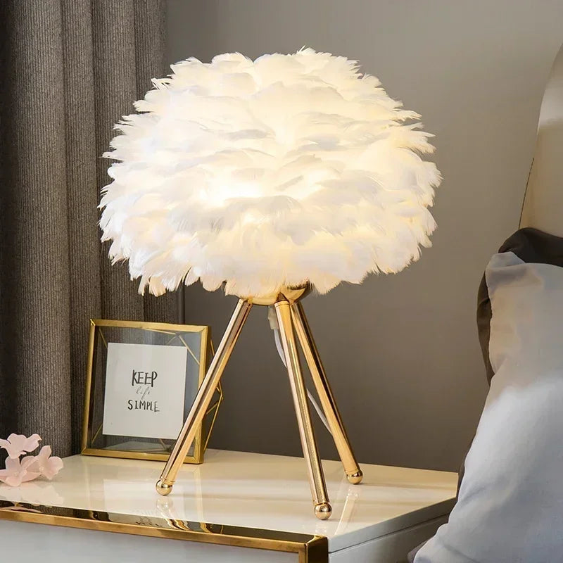 Goose Down Table Lamp - Natural Feather Accent Light