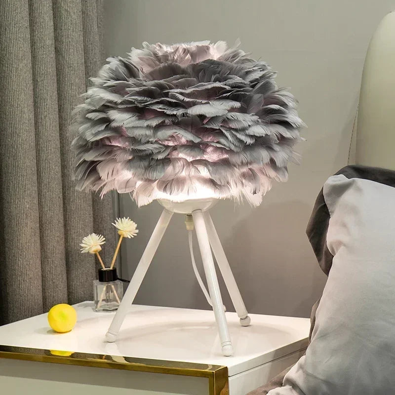 Goose Down Table Lamp - Natural Feather Accent Light