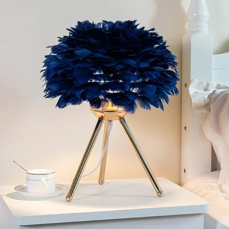 Goose Down Table Lamp - Natural Feather Accent Light