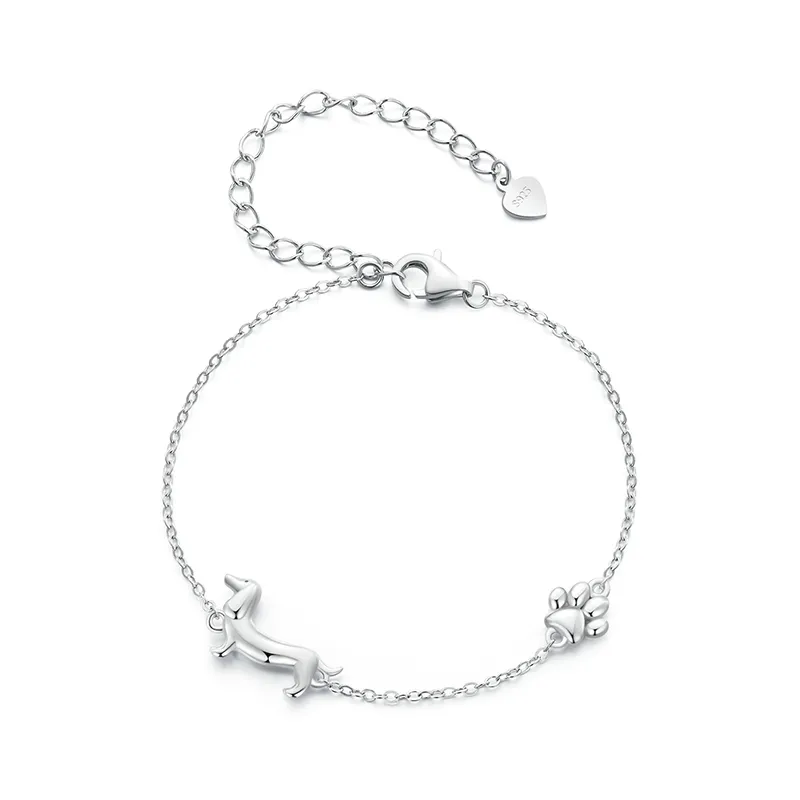 Dachshund Bracelet - Sterling Silver Sausage Dog Charm Bracelet