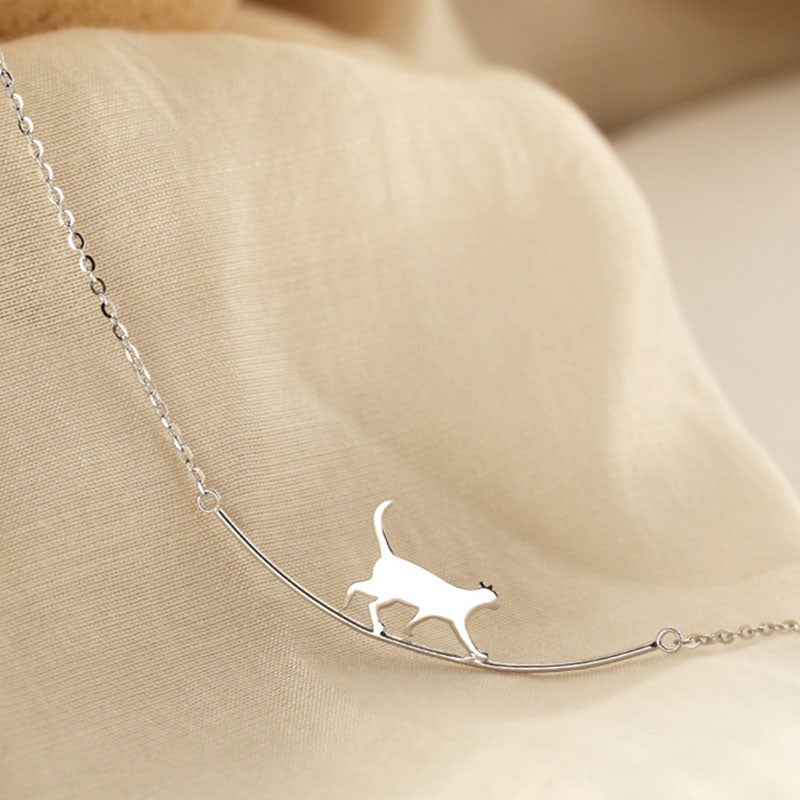 Felina Silver Climbing Cat Necklace - Playful Cat Charm Pendant