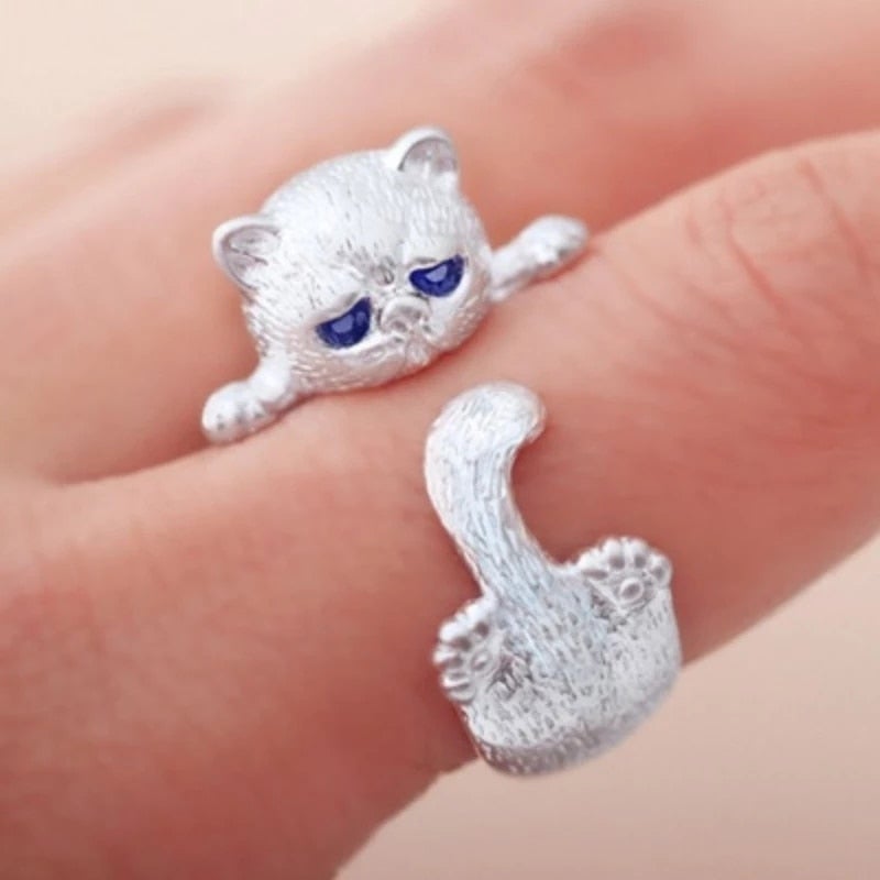 Lyana Kitten Ring - Adjustable Sterling Silver Cat Ring