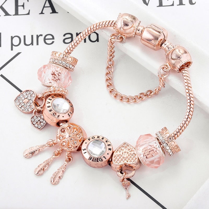 Rose Dreamcatcher - Bracelet with Sterling Silver Charms for Women