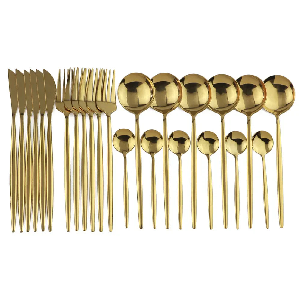 Luxe Black-Gold Stainless Cutlery Set