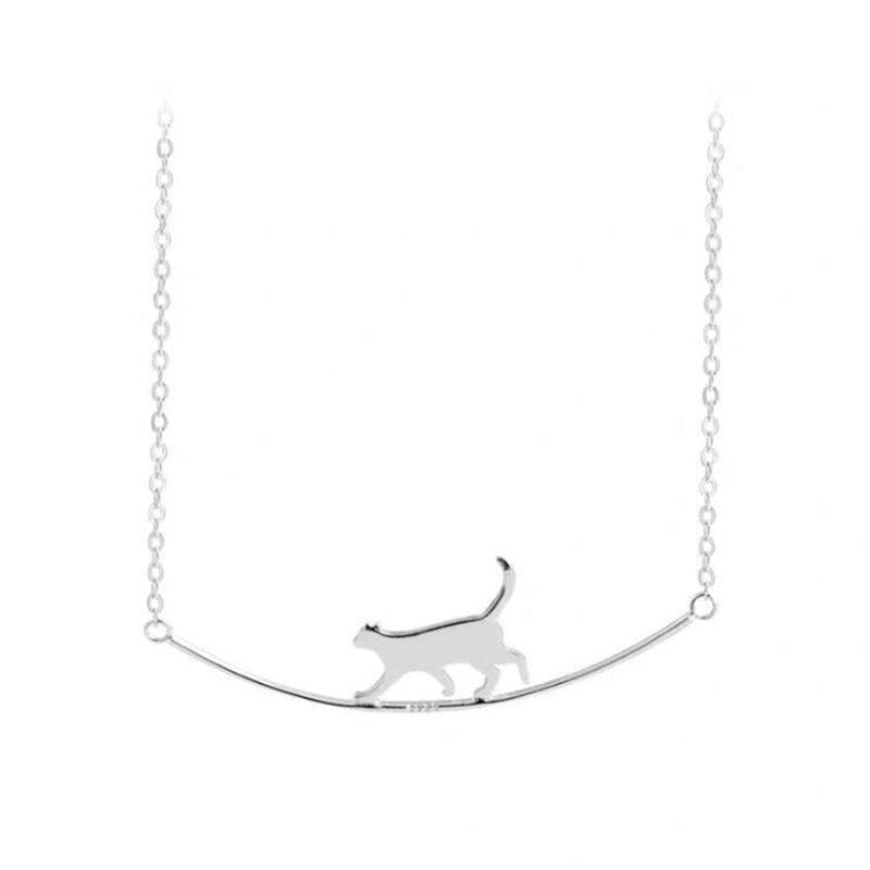 Felina Silver Climbing Cat Necklace - Playful Cat Charm Pendant