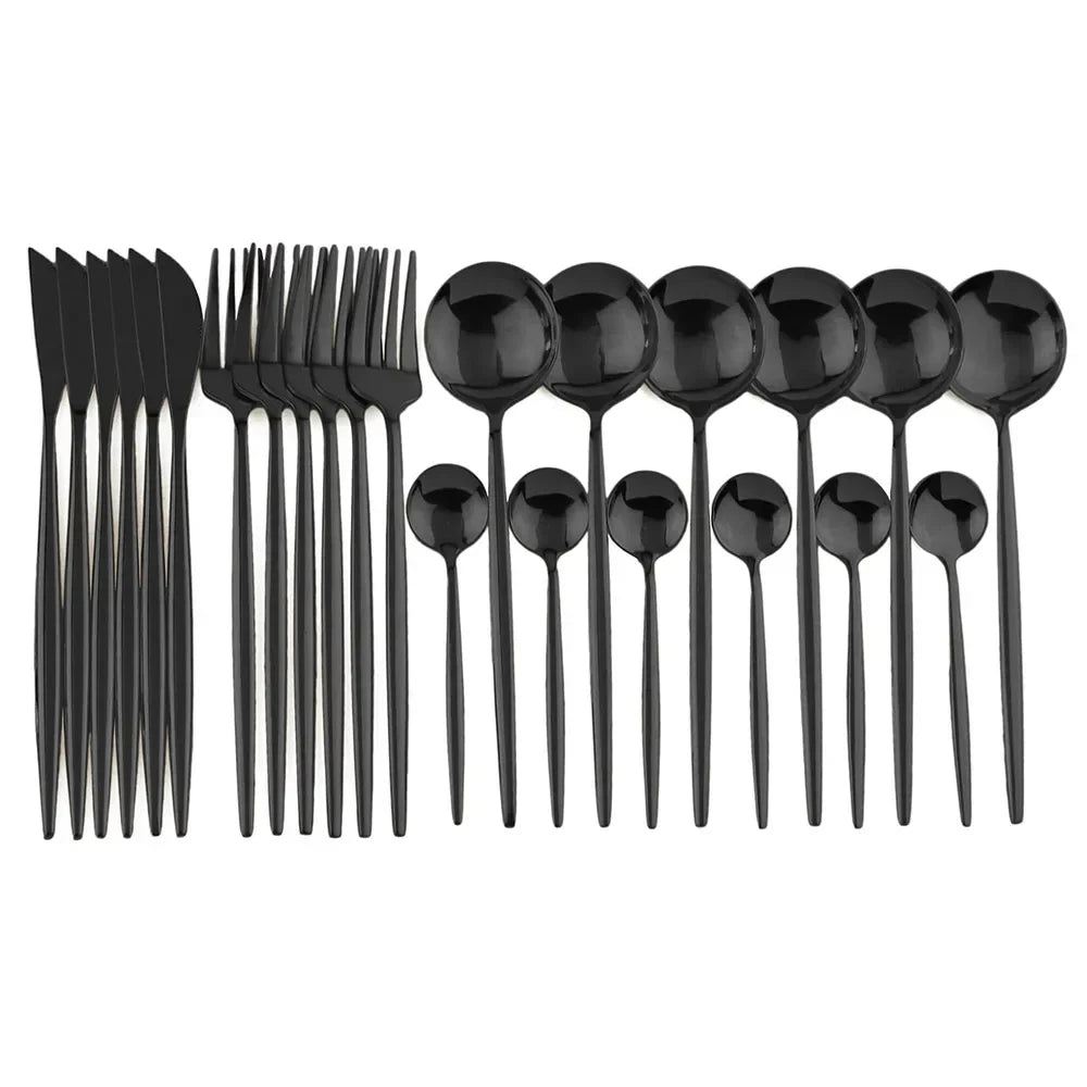 Luxe Black-Gold Stainless Cutlery Set