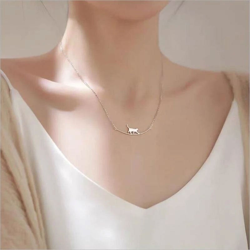 Felina Silver Climbing Cat Necklace - Playful Cat Charm Pendant