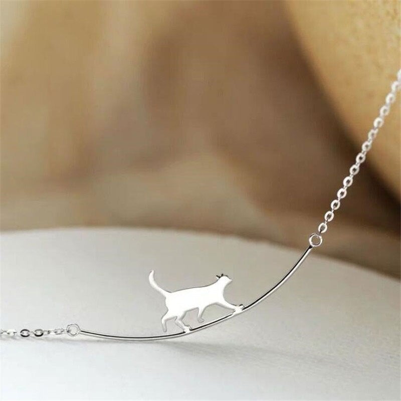 Felina Silver Climbing Cat Necklace - Playful Cat Charm Pendant