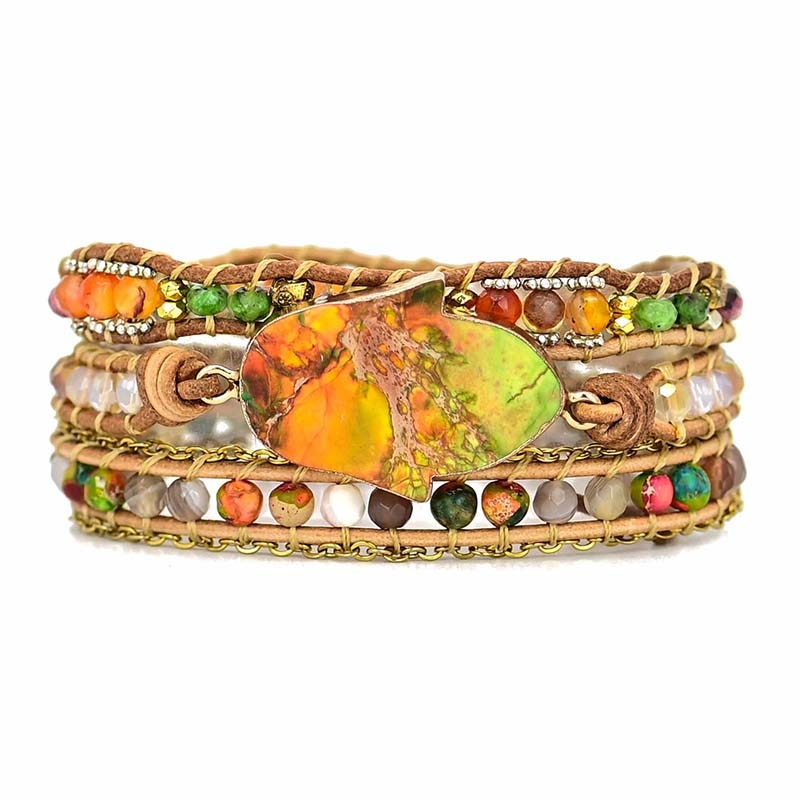 Hamsa - Gemstone Charm Wrap Bracelet