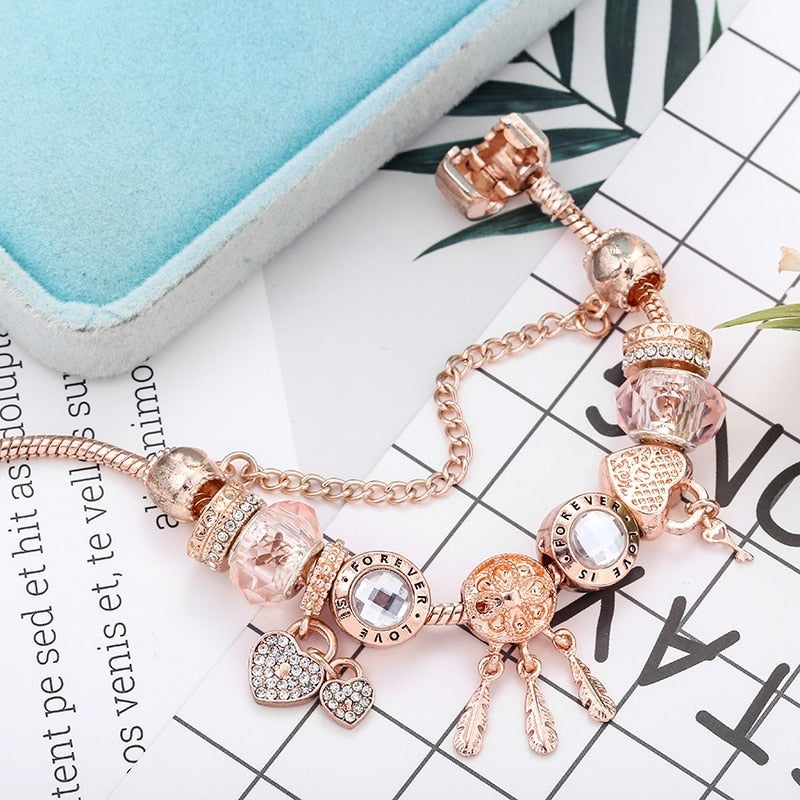 Rose Dreamcatcher - Bracelet with Sterling Silver Charms for Women