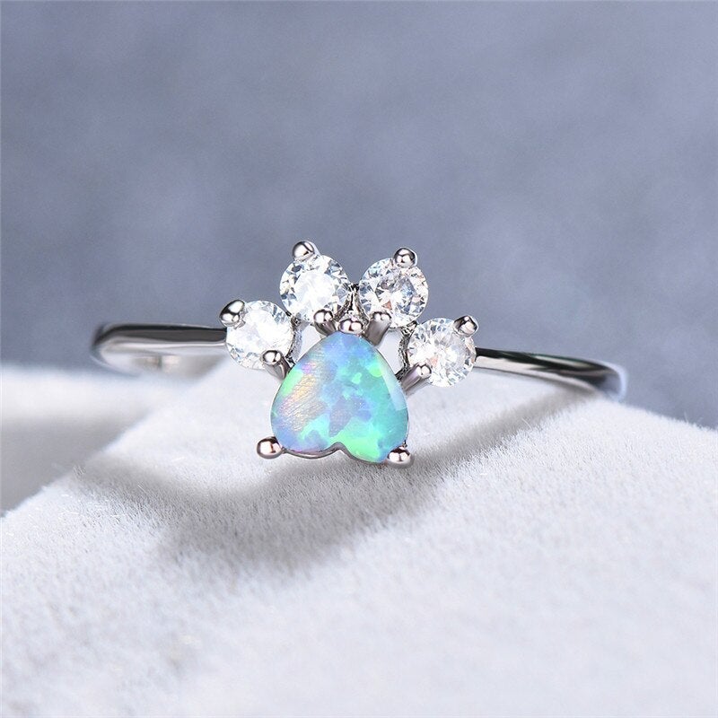 Celestine Silver Ring - Radiant Opal and Zirconia