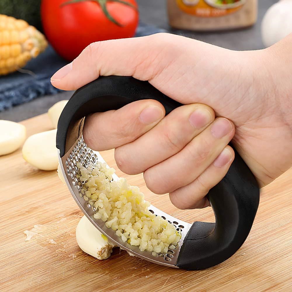 Stainless Steel Garlic Press - Easy Curved Crusher