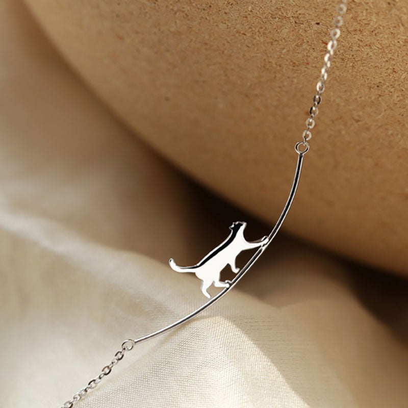 Felina Silver Climbing Cat Necklace - Playful Cat Charm Pendant