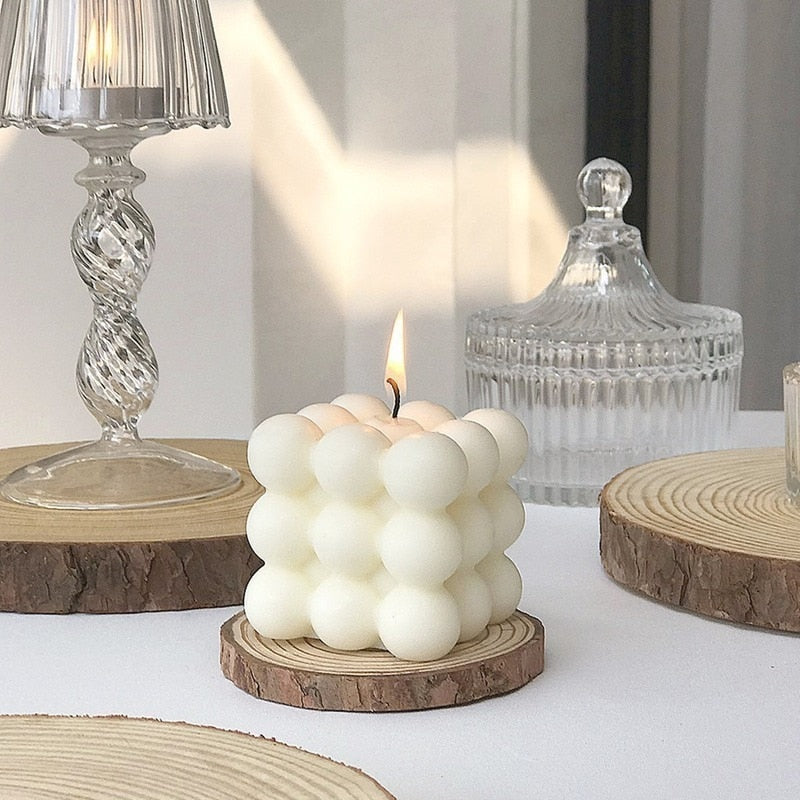 BubbleGlow Candle - Modern Soy Wax Cube Candle for Cozy Home Decor