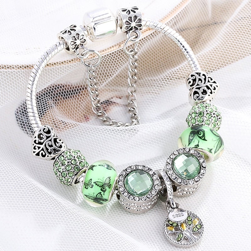 Isla - Sterling Silver Green Crystal Bracelet for Women