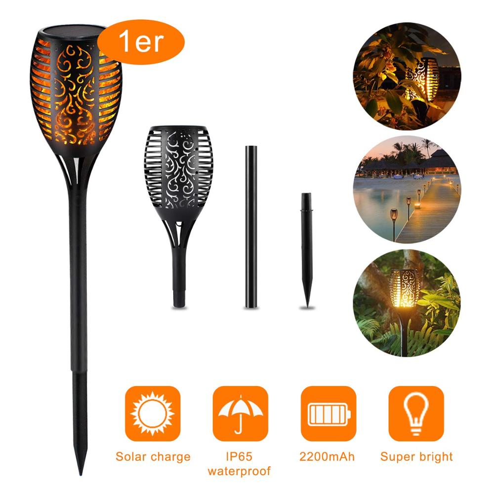 Solar Garden Torch Lights - 96 LED Flame, 4 Pack