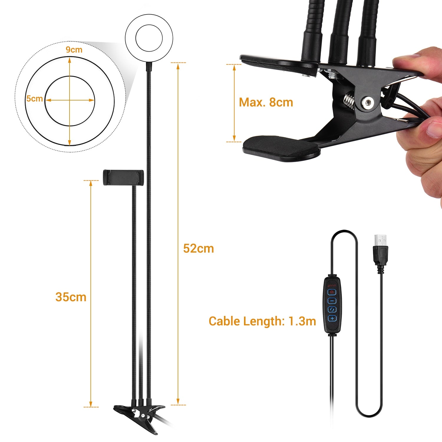 LED Selfie Ring Light - Flexible Clip-On Light