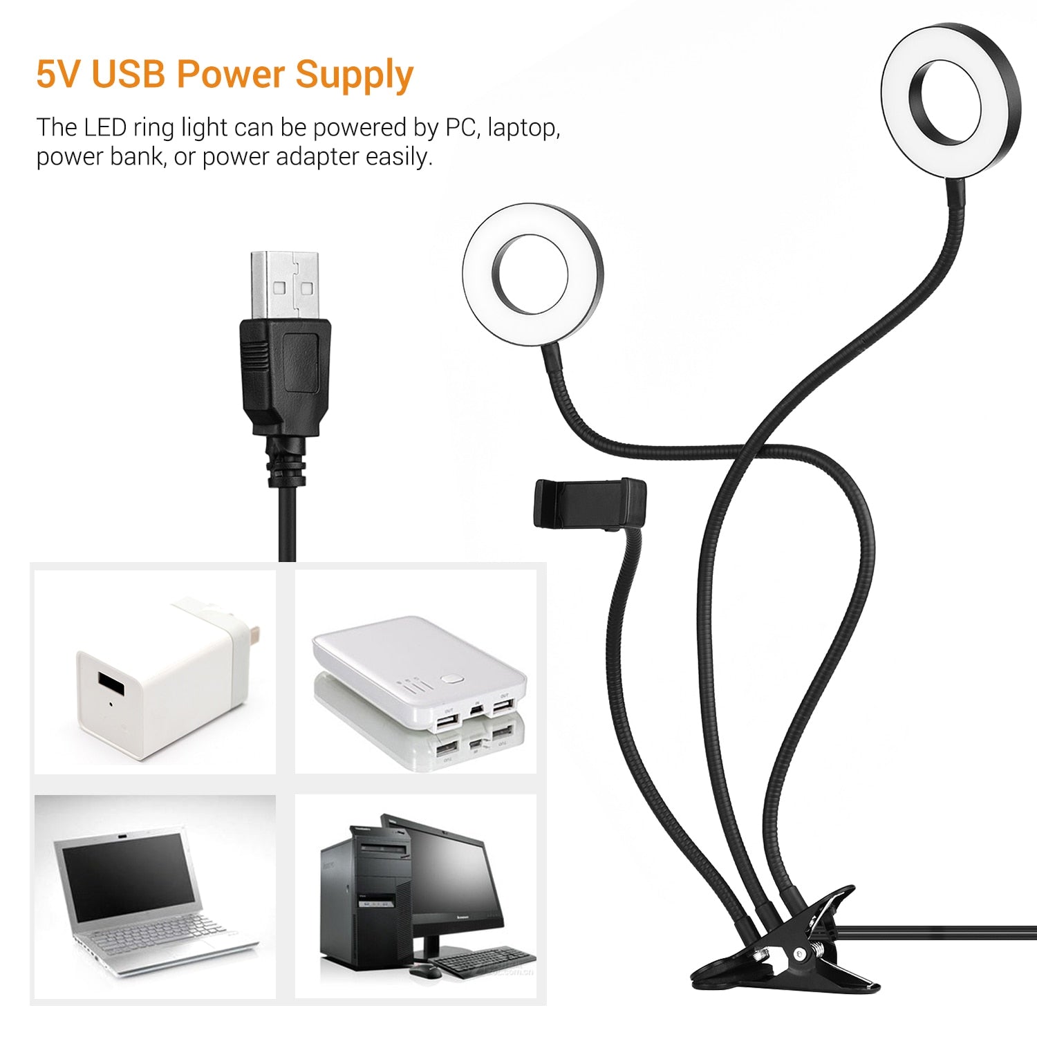 LED Selfie Ring Light - Flexible Clip-On Light
