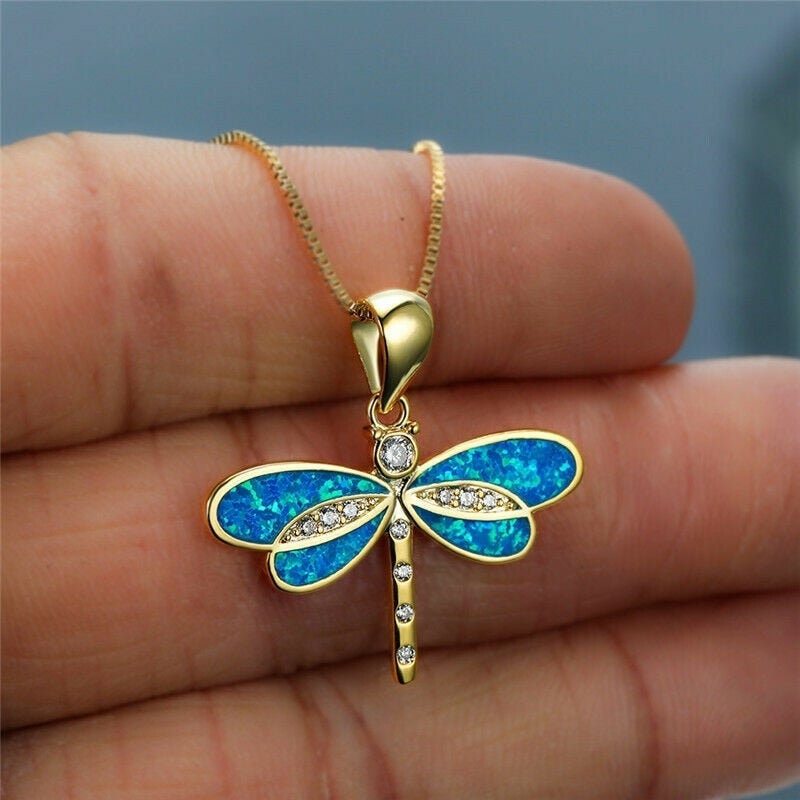 Isolde Dragonfly Necklace - Golden Opal Pendant for a Magical Look