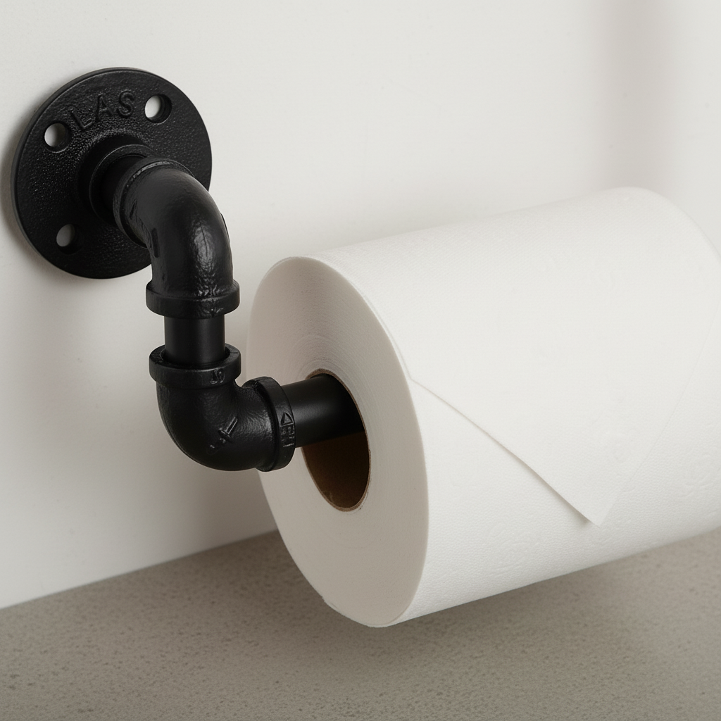 Industrial Pipe Style Toilet Paper Holder with Solid Cast Iron | Space-Saving Design for Charming Bathrooms 2