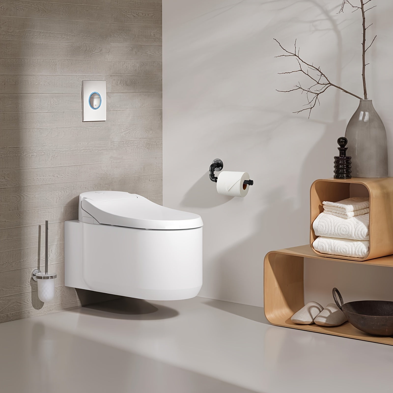 Industrial Pipe Style Toilet Paper Holder with Solid Cast Iron | Space-Saving Design for Charming Bathrooms 4
