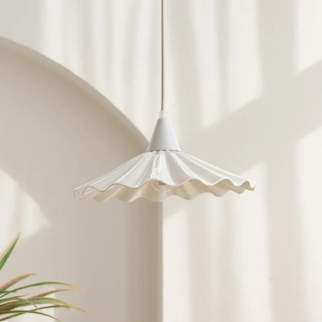White Ceramic Ribbed Pendant Lamp