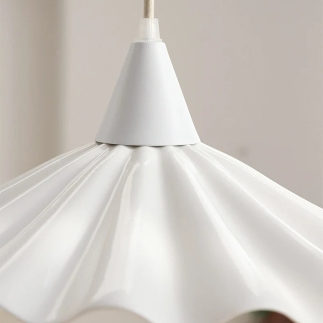 White Ceramic Ribbed Pendant Lamp