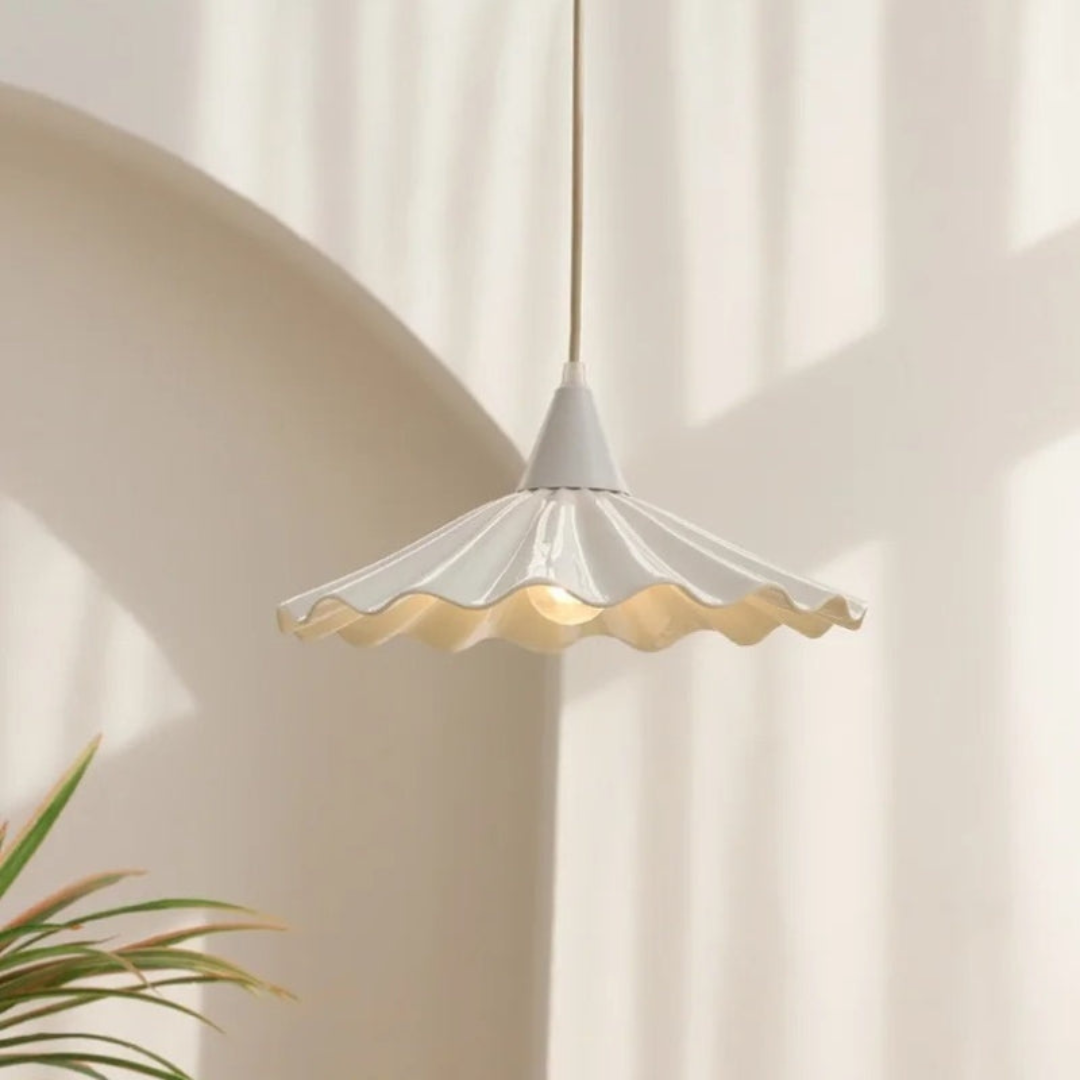 White Ceramic Ribbed Pendant Lamp