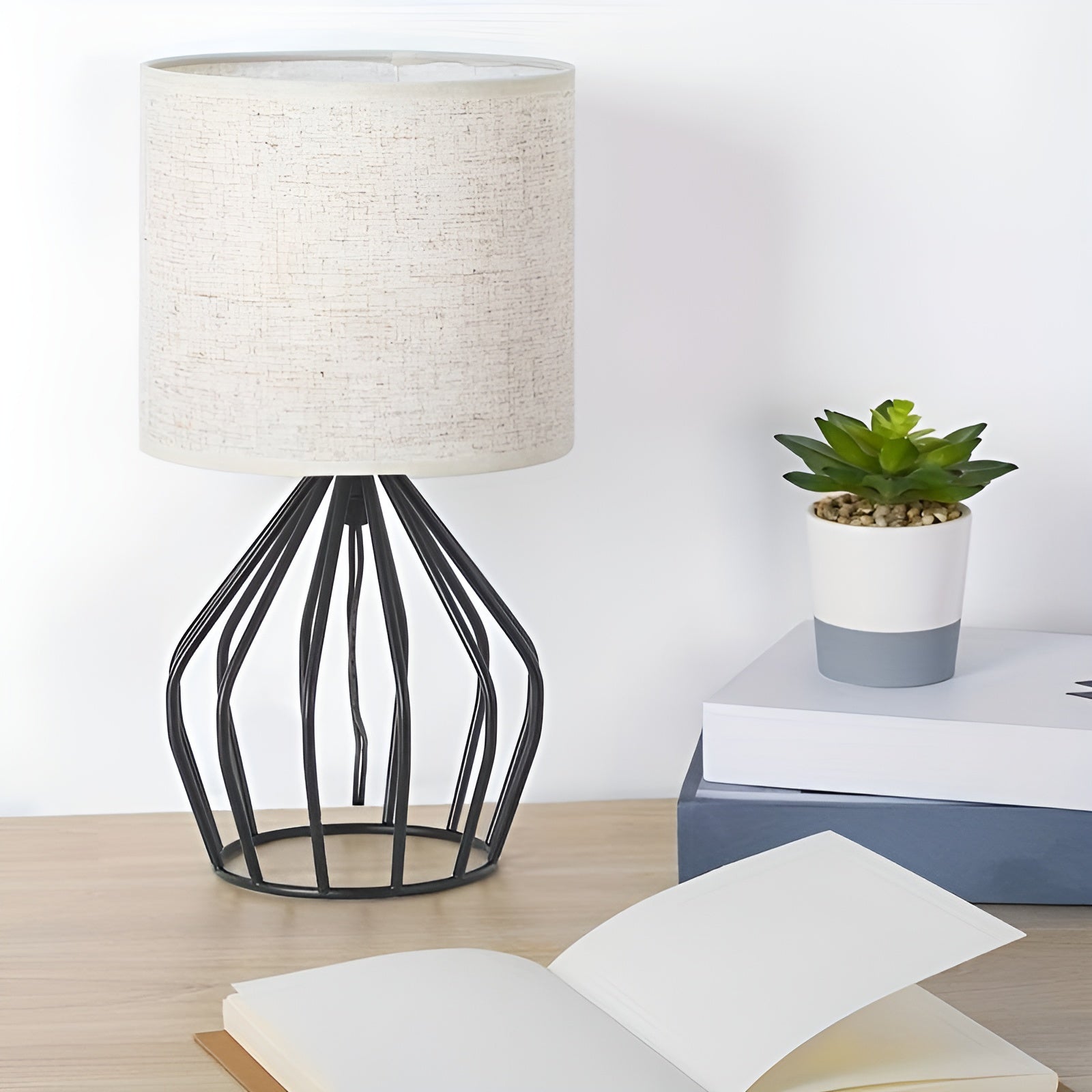 Linen Shade Table Lamp - Elegant Metal Base Light