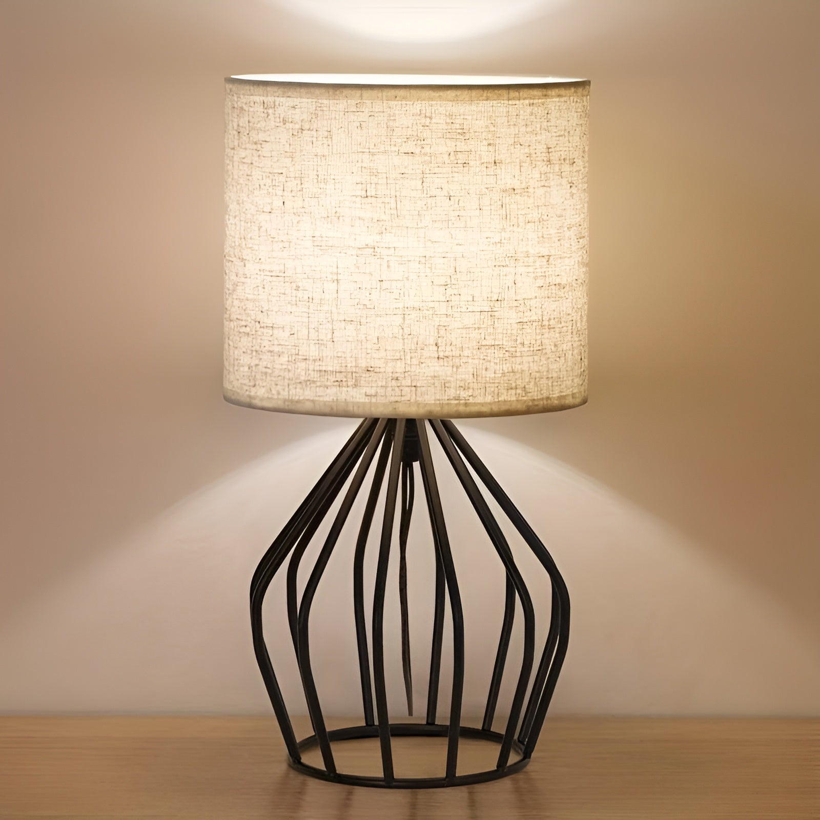 Linen Shade Table Lamp - Elegant Metal Base Light