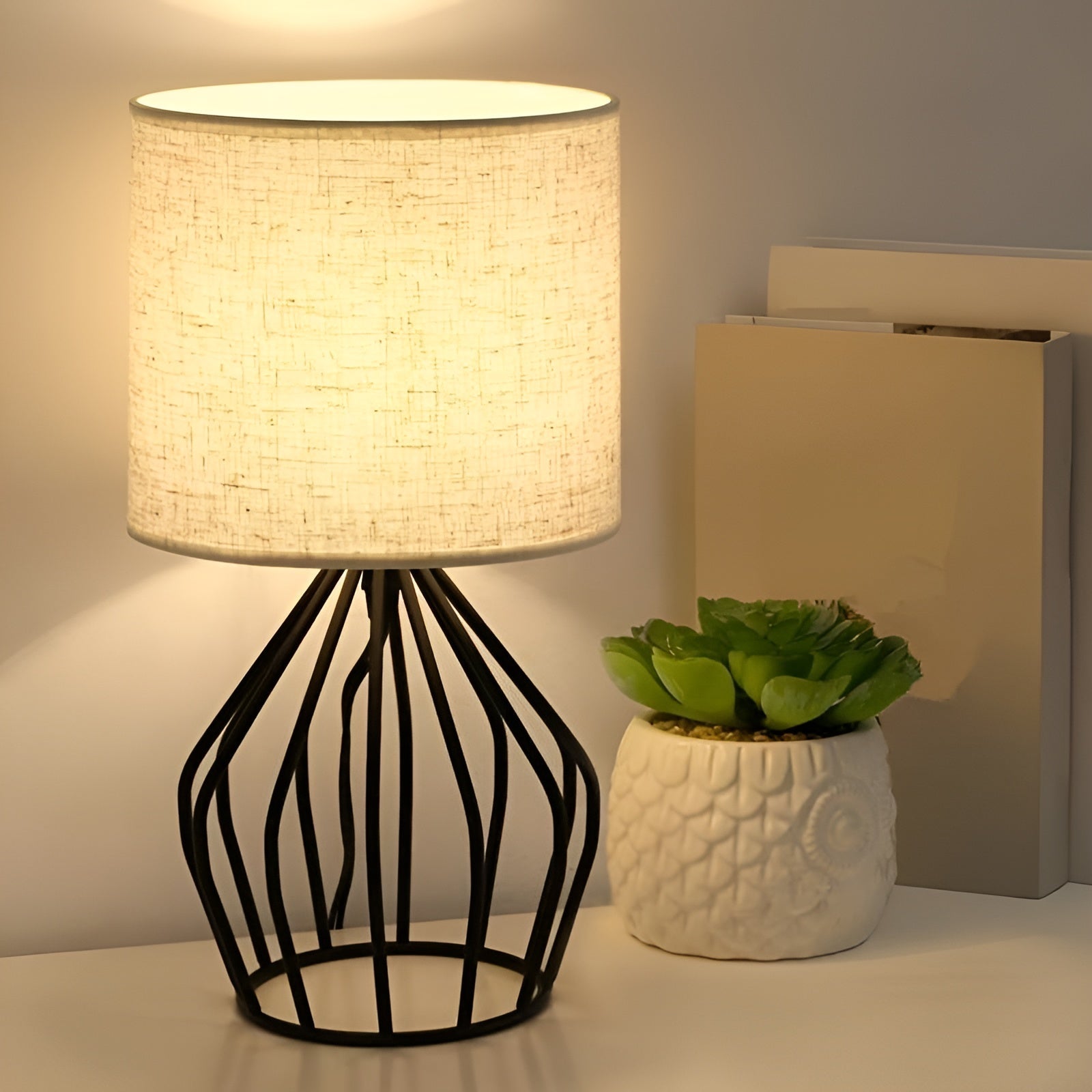 Linen Shade Table Lamp - Elegant Metal Base Light